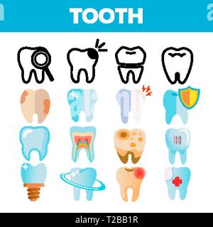 Tooth Icon Set vecteur. Draphic dentaire. Les soins médicaux. L'icône de la douleur de la dent de la bouche. Ligne, télévision Illustration Illustration de Vecteur