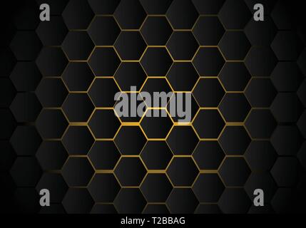 Résumé motif hexagonal noir sur fond jaune style néon la technologie. De miel. Vector illustration Illustration de Vecteur