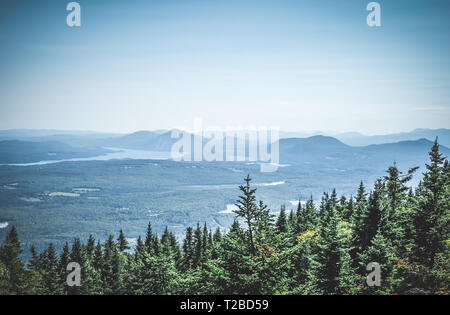 Vue sur la forêt boréale et de montagnes brumeuses. La nature canadienne. Banque D'Images