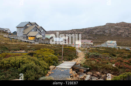 Hébergement ski club qui forme le village alpin à Ben Lomond National Park dans le nord de la Tasmanie, Australie Banque D'Images