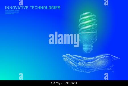 Lampe compacte fluorescente ampoule économie d'énergie concept. De Ciel bleu polygonale a lgreen écologie environnement Énergie verte L'électricité power Illustration de Vecteur