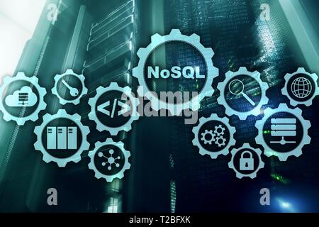 NoSQL. Langage de requête structuré. La technologie de base de données Concept. Arrière-plan de la salle serveur. Banque D'Images