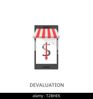 La dévaluation. Signe du dollar sur l'écran du smartphone Vector illustration Illustration de Vecteur