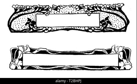 Deux étiquettes art déco typographique comme décoration floral stylisé chapitre avec éléments Banque D'Images