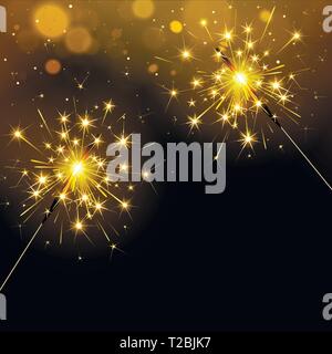 Feux de Bengale sparkly festive sur fond noir Illustration de Vecteur