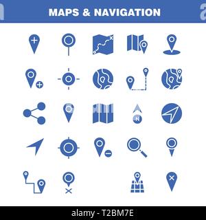 Cartes et Navigation Pack Icône glyphe solide pour les concepteurs et développeurs. Des icônes, supprimer la carte gps, cartes, navigation, boussole, GPS, position, Vector Illustration de Vecteur