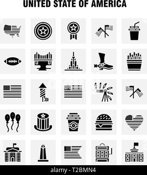 Usa glyphe solide Icon Pack pour les concepteurs et développeurs. Icônes de célébration, d'artifice, fête, Jour, hat, Présidents, USA, Ball, Vector Illustration de Vecteur