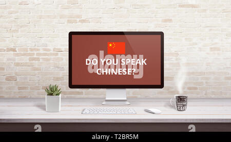 Parlez-vous en chinois sur l'écran de l'ordinateur. Leçons en Ligne concept. Banque D'Images