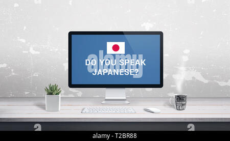Vous ne parlez pas japonais sur l'écran de l'ordinateur. Leçons de japonais, studiy concept. Banque D'Images
