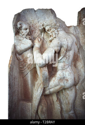 Close up d'un allégement de la sculpture romaine Sebasteion Héraclès se prépare à attaquer le géant libyen Antaios. Musée d'Aphrodisias Aphrodisias, Turquie, Banque D'Images