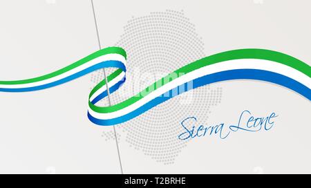 Illustration Vecteur de résumé carte demi-teinte en pointillés radiale de la Sierra Leone et ruban ondulé avec les couleurs du drapeau national pour votre conception Illustration de Vecteur