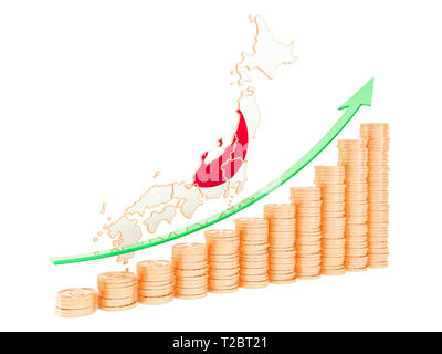 La croissance économique au Japon, rendu 3D concept isolé sur fond blanc Banque D'Images