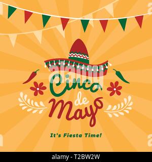 Le Cinco de Mayo maison de vacances promotion médias sociaux poster avec sombrero colorés et texte Illustration de Vecteur
