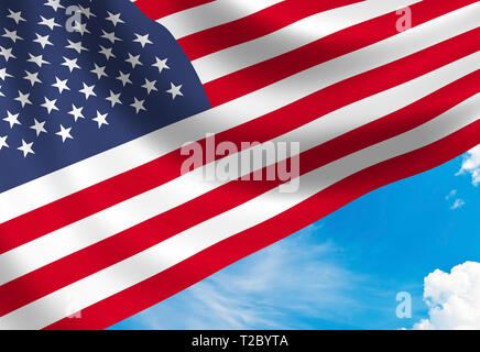 USA drapeau national sur les nuages du ciel bleu. United States of America.Stars and Stripes. Usa concept patriotique Banque D'Images