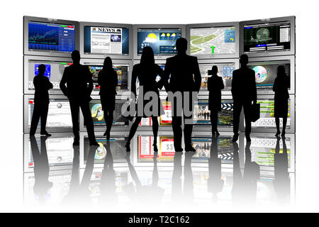 3D illustration. Groupe de personnes en face de série de comprimés avec diverses applications. Banque D'Images