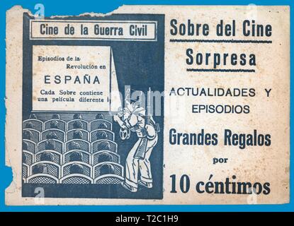 Guerra Civil Española (1936-1939). Sobre del cine sorpresa. Banque D'Images