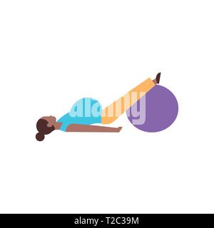 Pregnant woman doing yoga exercises girl l'élaboration avec ballon de gymnastique grossesse fitness concept de vie sain african american female cartoon Illustration de Vecteur