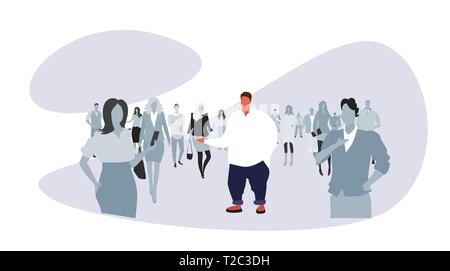 Gros homme obèse se démarquer de foule gens silhouettes plus size guy individualité différents personnage masculin concept croquis pleine longueur Illustration de Vecteur