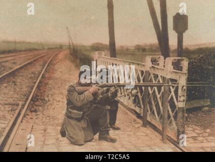 Primera guerra mundial (1914-1918). Custodiando Patrulla francesa el Ferrocarril. Banque D'Images
