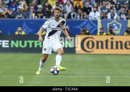 Carson, CA. Mar 31, 2019. Los Angeles Galaxy defender Jorgen Skjelvik (16) au cours de la LA Galaxy vs Portland Timbers match au Complexe sportif de la santé à la dignité de Carson, Ca, le 31 mars 2019. Jevone Moore : csm Crédit/Alamy Live News Banque D'Images