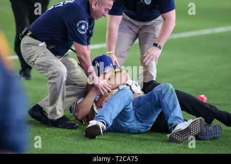 Carson, CA. Mar 31, 2019. Le ventilateur est abordés au cours de la Galaxy vs Portland Timbers match au Complexe sportif de la santé à la dignité de Carson, Ca, le 31 mars 2019. Jevone Moore : csm Crédit/Alamy Live News Banque D'Images