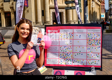 Newport, Gwent, au Pays de Galles, Royaume-Uni. 1er avril 2019. Renouveler le démarchage sont partis dans les rues de Newport, Royaume-Uni. 1er avril 2019. L'avant de l'élection partielle fédérale le jeudi 4thApril. © Alamy Live New/Mr Standfast Standfast Crédit : Mr/Alamy Live News Banque D'Images