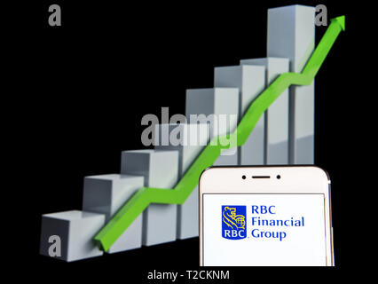 Hong Kong. Feb 11, 2019. Dans cette photo illustration une multinationale canadienne de services financiers La Banque Royale du Canada RBC logo est vu sur un appareil mobile Android courbe de croissance avec une montée à l'arrière-plan. Budrul Chukrut Crédit : SOPA/Images/ZUMA/Alamy Fil Live News Banque D'Images