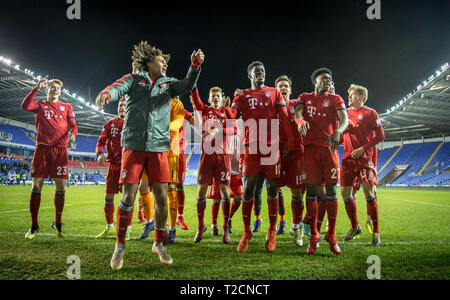 Reading, Berkshire, Royaume-Uni. 01 avr, 2019. Le Bayern Munich joueurs célèbrent à temps plein au cours de la Premier League Cup match international entre la lecture d'U23 et le Bayern de Munich II au stade Madejski, lecture, l'Angleterre le 1 avril 2019. Photo par Andy Rowland. Crédit : Andrew Rowland/Alamy Live News Banque D'Images