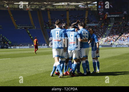 31 mars 2019 - Rome, Lazio/Roma, Italie - Rome - Italie Stadio Olimpico 3 avril 2019, Naples joueurs célébrer Arkadiusz Milik a pour objectif Crédit : Fabio Sasso/ZUMA/Alamy Fil Live News Banque D'Images