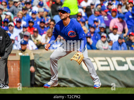 Mar 31, 2019 : Chicago Cubs de troisième but Kris Bryant # 17 lors d'un match entre la MLB Cubs de Chicago et les Rangers du Texas à Globe Life Park à Arlington, TX Texas a battu Chicago 11-10 Albert Pena/CSM. Banque D'Images