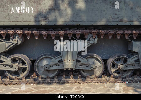 LA ROCHE-EN-ARDENNE, BELGIQUE - 23 avril 2011 : détail de la Sherman M4A1 de l'armée USA Amboy debout dans La Roche-en-Ardenne comme moi Banque D'Images