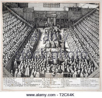 Procès de Thomas Wentworth, comte de Strafford, en mars 1641, gravure par Wenceslaus Hollar aquafortiste bohème à partir de 1600 Banque D'Images