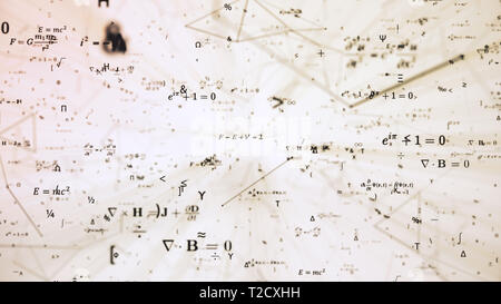 Seamless numérique des formules mathématiques. Abstract background futuriste numérique avec des symboles mathématiques, physique et réseau en grille. 3D illustration en 4K Banque D'Images