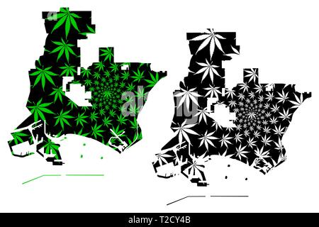 Long Beach City (États-Unis d'Amérique, USA, États-Unis, nous, villes des États-Unis, USA)- site est conçu vert feuille de cannabis, ville de Long Beach localisation Illustration de Vecteur