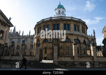 Une rangée de têtes sculptées en pierre montée sur le parapet et embarquement à l'Sheldonian Theatre dans Broad Street, Oxford, Angleterre. On ne sait pas qui le Banque D'Images