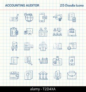 Auditeur comptable Doodle 25 icônes. Hand Drawn Business Icon Set Illustration de Vecteur