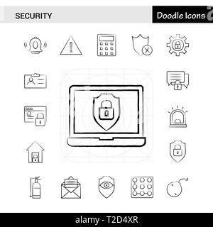 Ensemble de 17 Security Icon Set dessiné à la main Illustration de Vecteur