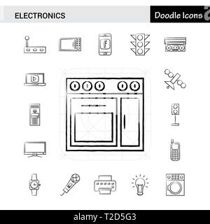 Ensemble de 17 Electronics dessinées icon set Illustration de Vecteur