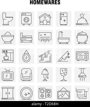 Accueil produits Line Icons Set pour l'infographie, Mobile UX/UI Kit et Print Design. Comprendre : les appareils, Home, Home, Maison, Pan, salle de bains, mobilier, Illustration de Vecteur