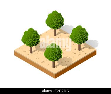 3D isométrique parc avec arbres d'une ville à trois dimensions Illustration de Vecteur