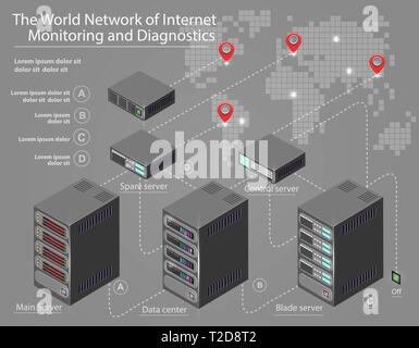 Blockchain isométrique de la plate-forme de données, de la technologie de stockage numérique des processus d'affaires réseau concept informations sur le datacenter. Abstract background vector Design Illustration de Vecteur