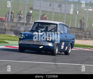 Eric Walker, Ford Anglia 105E, voitures de tourisme historique, HSCC, de la saison, samedi, 30 mars 2019, le circuit de Donington Park, course, CJM, Photographie Banque D'Images