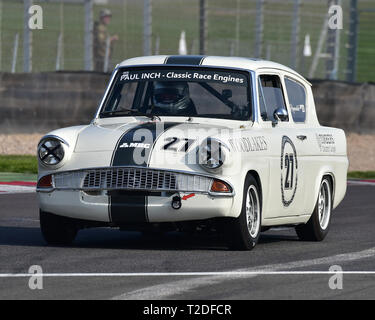 Martin Reynolds, Ford Anglia 105E, voitures de tourisme historique, HSCC, de la saison, samedi, 30 mars 2019, le circuit de Donington Park, course, CJM C Banque D'Images