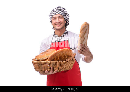 Young male baker isolated on white Banque D'Images