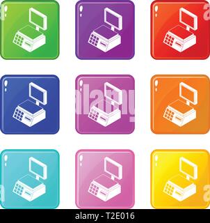 Les échelles du marché icons set 9 couleurs Illustration de Vecteur