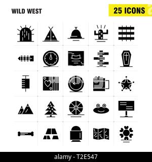 Wild West Icône glyphe solide pour le Web, Print et Mobile UX/UI Kit. Tels que : Paysage, Montana, montagne, Montagnes, Nature, fleur, sauvage de l'Ouest, le pictogramme P Illustration de Vecteur