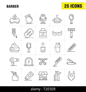 Coiffure Line Icons Set pour l'infographie, Mobile UX/UI Kit et Print Design. Comprennent : salon de coiffure, visage, maquillage, coiffure, Beauté, Président, coupe de cheveux, coiffure, icône Illustration de Vecteur