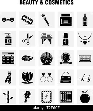 Beauté et cosmétiques glyphe solide Icons Set pour l'infographie, Mobile UX/UI Kit et Print Design. Inclure : beauté, bourgeons, coton, maquillage, cosmétique, Femme Illustration de Vecteur