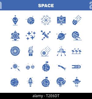 Solide de l'espace défini pour les icônes des glyphes des infographies, Mobile UX/UI Kit et Print Design. Inclure : Rocket, de l'espace, du transport, de la lune, la planète, l'espace, Spaceshi Illustration de Vecteur