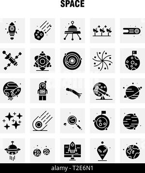 Solide de l'espace défini pour les icônes des glyphes des infographies, Mobile UX/UI Kit et Print Design. Inclure : Rocket, de l'espace, du transport, de la lune, la planète, l'espace, Spaceshi Illustration de Vecteur